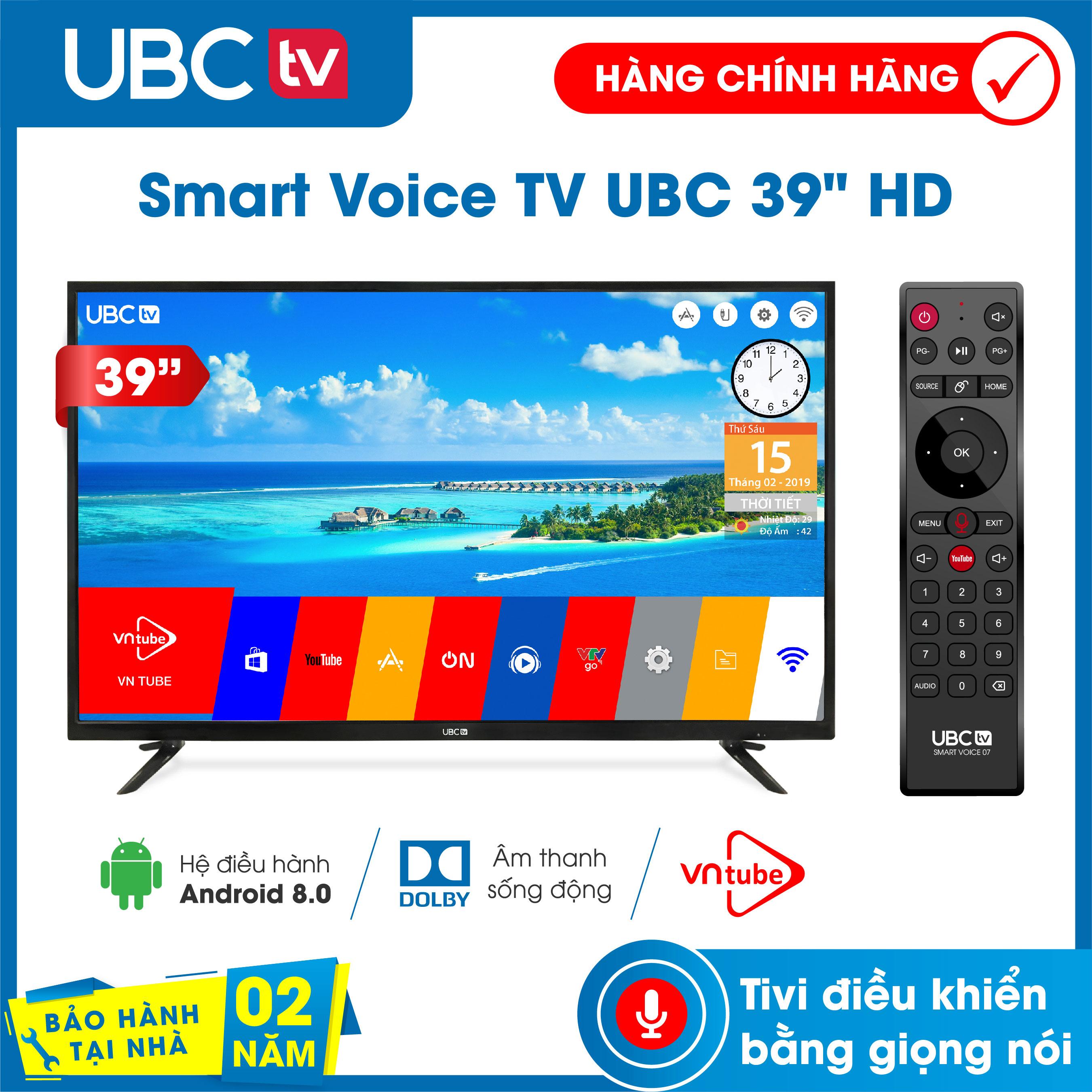 [Trả góp 0%]Smart tivi UBC HD 39 inch Android 8.0 tìm kiếm giọng nói (voice search) tính năng bảo vệ trẻ em (mới) remote 2 in 1 kèm tính năng chuột bay Model 39V700- Bảo Hành 2 năm tận nhà công nghệ dò kênh tự động Free-to-Air âm thanh Dolby