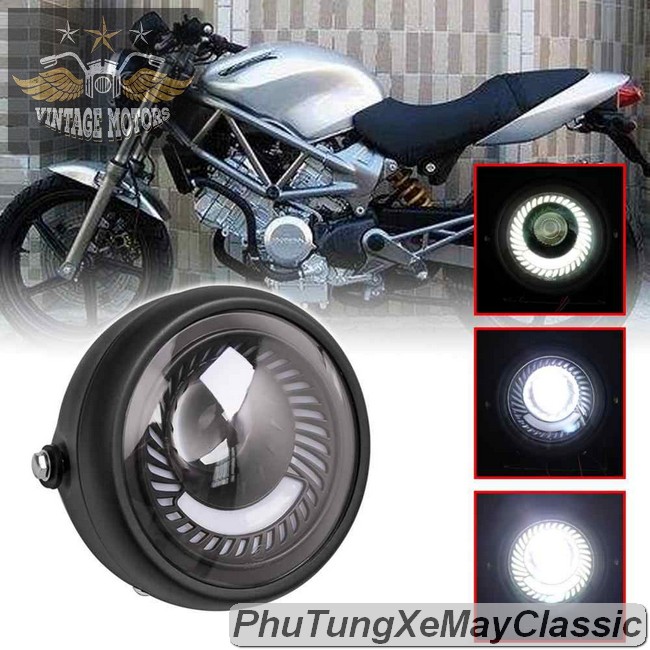 ĐÈN PHA XE MÁY ĐỘ CLASSIC - Đèn Pha kiểu dáng Su GN bi Led xoáy cực sáng