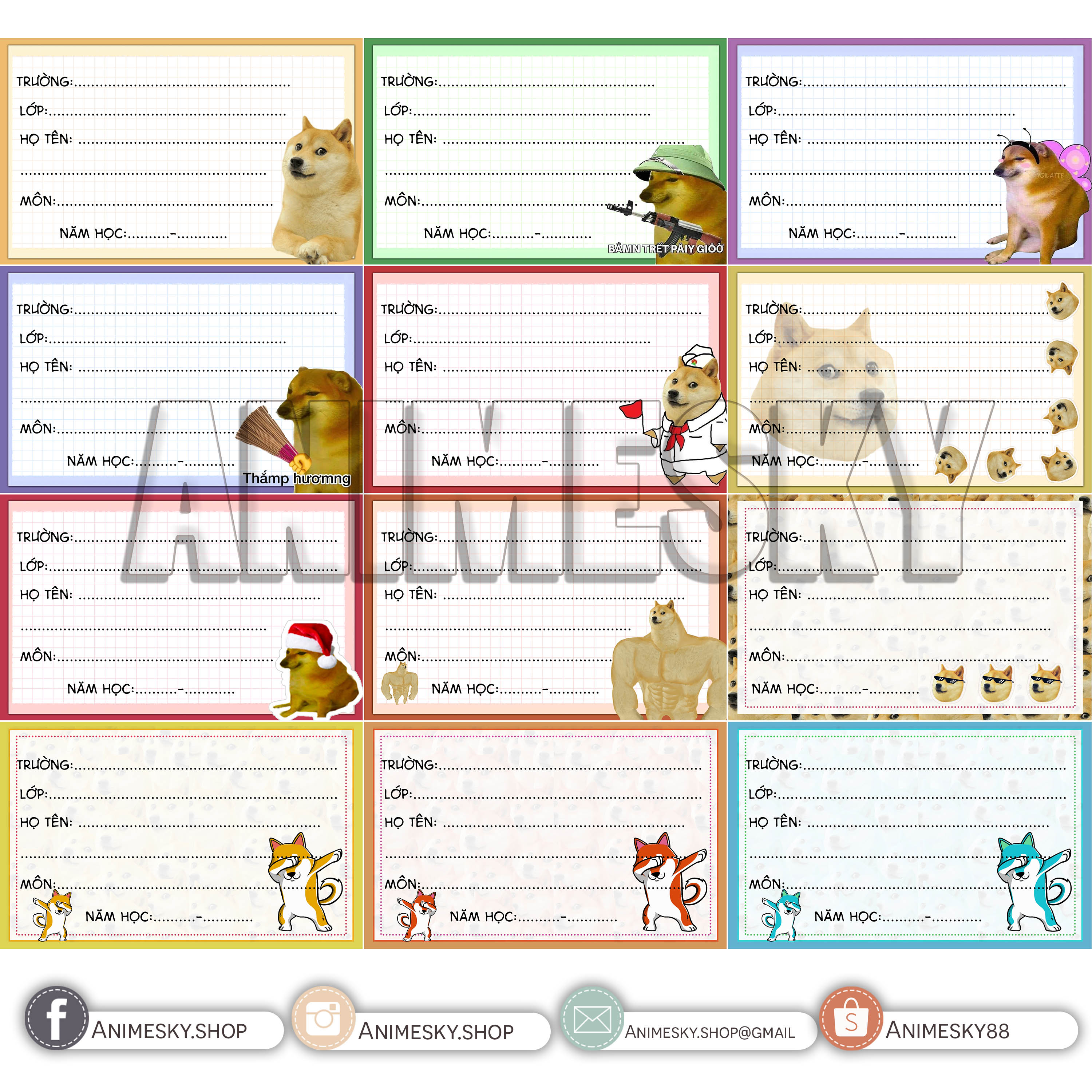Nhãn vở Cheems 1 bộ 12 mẫu - Nhãn vở hình chó :D
