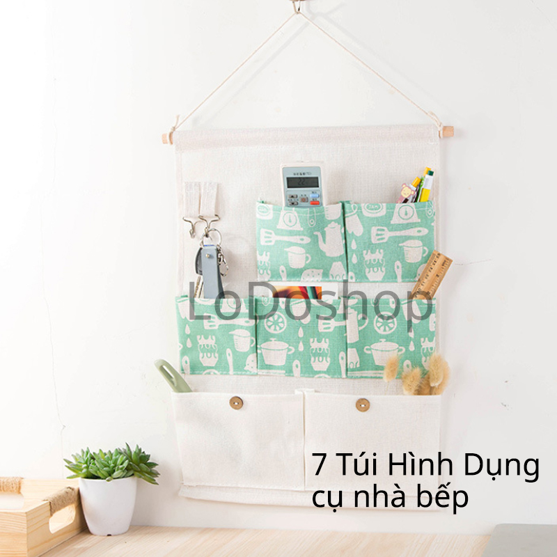 Túi vải canvas đựng đồ treo tường đa năng 7 ngăn kèm 2 móc máng đồ tiện dụng nhiều mẫu hình - Phụ kiện đồ dùng nhà bếp trang trí nhà cửa nội thất - Decor nhà đẹp