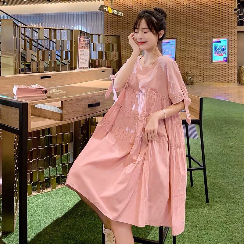 Đầm form rộng cột nơ tay nhún bèo dể thương siêu hot