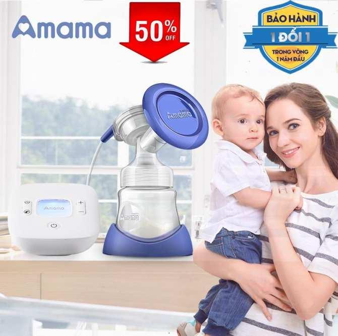 Nên mua máy hút sữa bằng tay hay điện, Máy vắt sữa Amama cao cấp, chất liệu silicol không chứa BPA, máy hút êm, an toàn cho mẹ và bé, bảo hành 1 đổi 1.