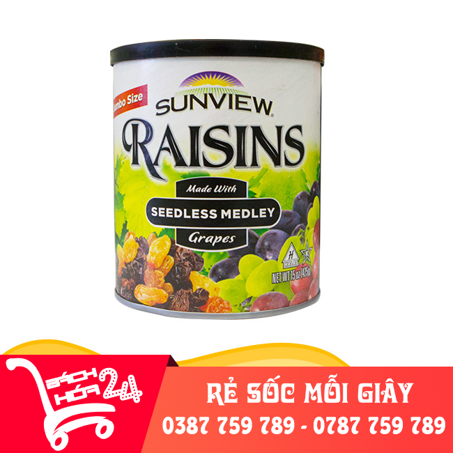 Nho khô mỹ không hạt Sunview Raisins Mỹ 425g【Bách Hóa 24】