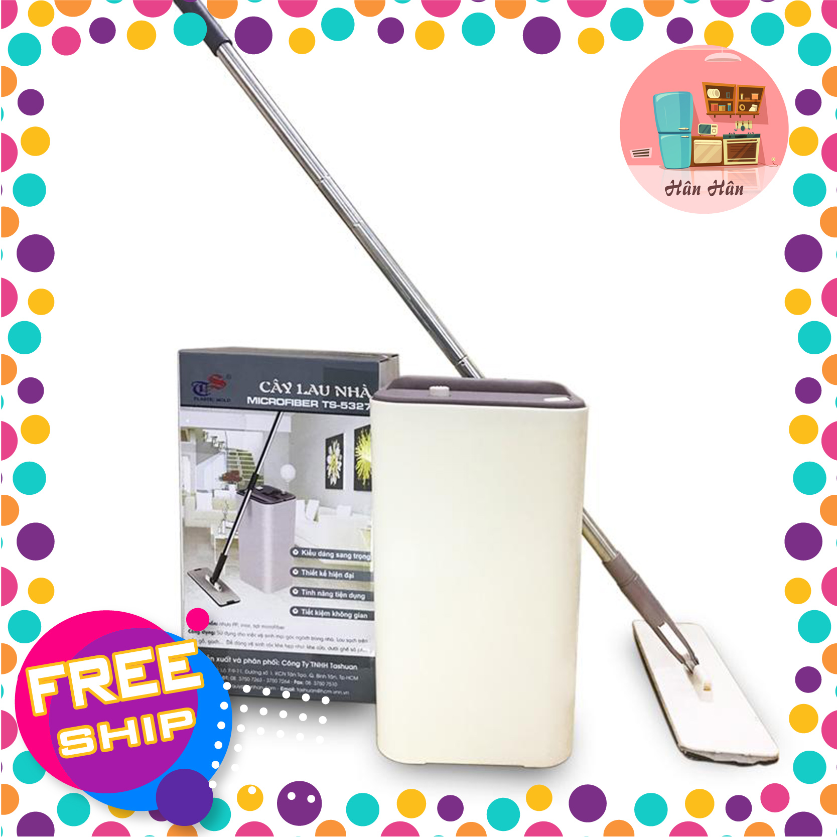 Bộ lau nhà Cây lau nhà thông minh tự vắt Tashuan TS-5327 chất lượng cao bền lau sạch mọi ngóc ngách của căn nhà nhựa PP siêu bền kiểu dáng hiện đại đẹp xoay 360 độ bàn lau bằng vải Microfiber nhanh khô gấp 3 lần