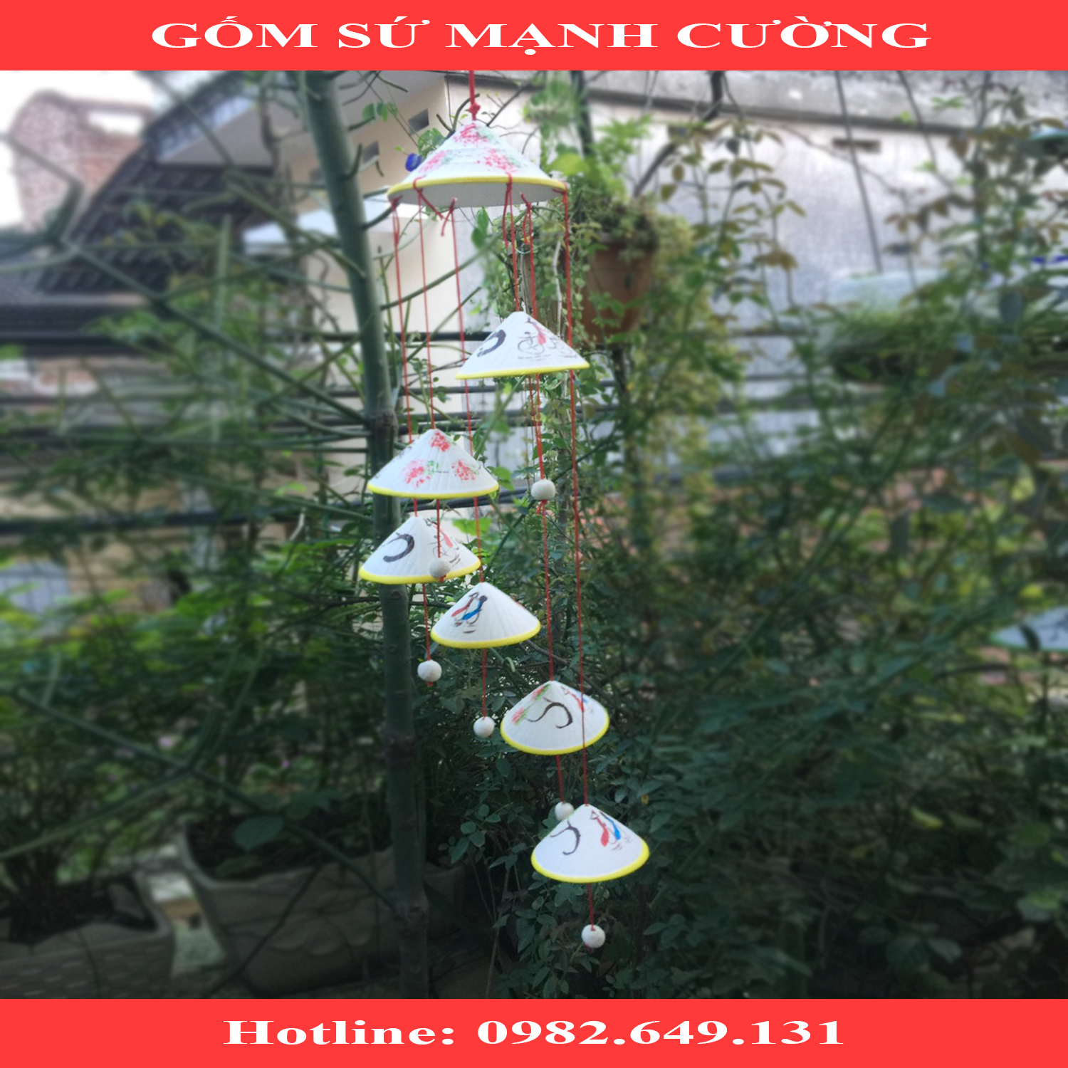 Chuông gió gốm sứ Bát Tràng - Phong linh - Chuông gió phong thủy - Treo trang trí - Quà lưu niệm
