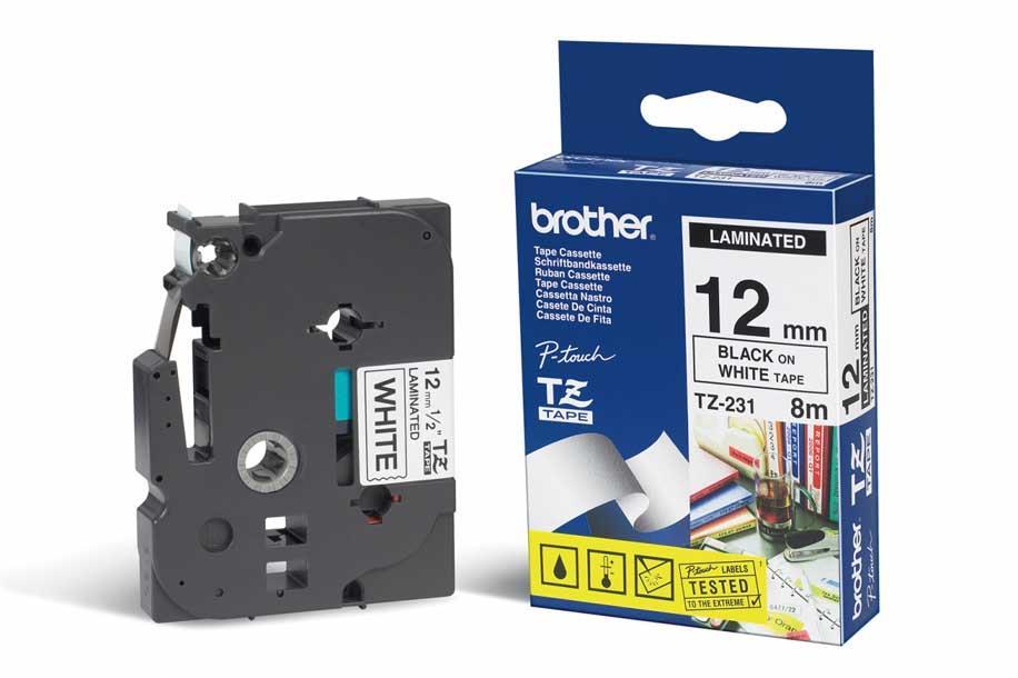 Nhãn in tiêu chuẩn tze brother tze-231 chữ đen trên nền trắng