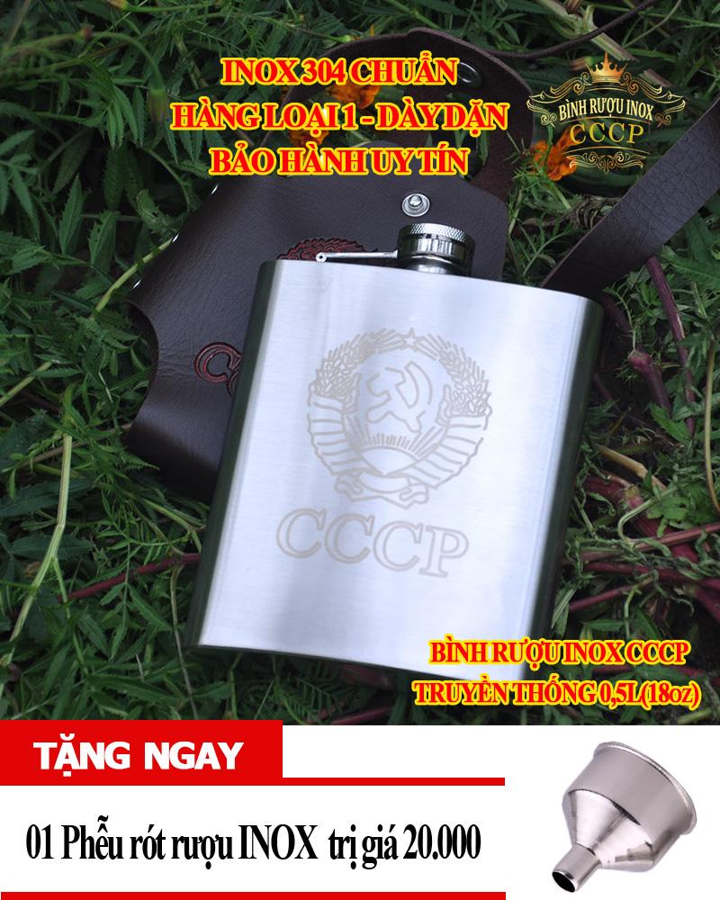 - binh inox cccp dung tích 0.5l + tặng phễu + bao da