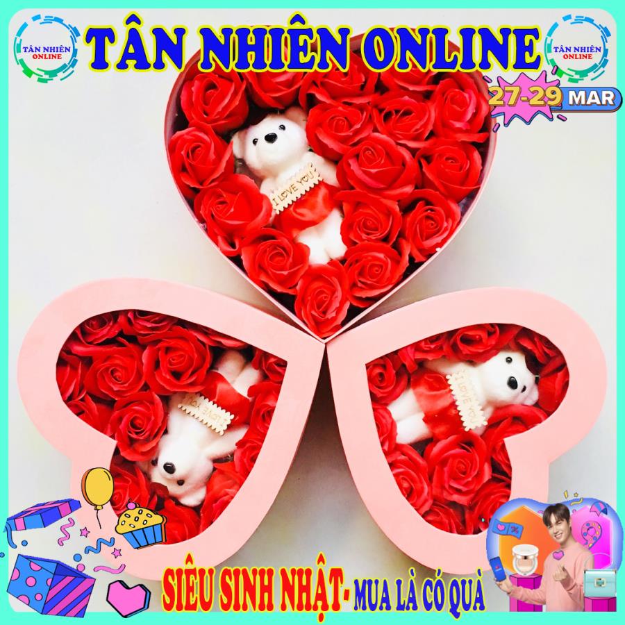 Quà tặng người yêu 14/2 , Hộp quà lưu niệm trái tim hoa hồng hộp màu da, hoa sáp hồng, món quà lưu niệm ý nghĩa cho ngày tình yêu