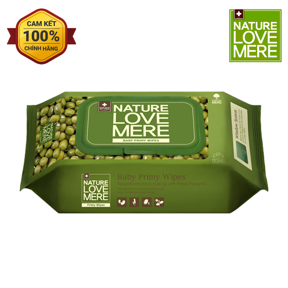 Khăn giấy ướt Nature Love Mere Primy có nắp (Gói 70 tờ)