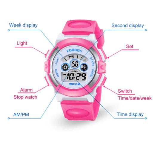Đồng hồ thể thao coobos 0919 màu hồng cho bé gái