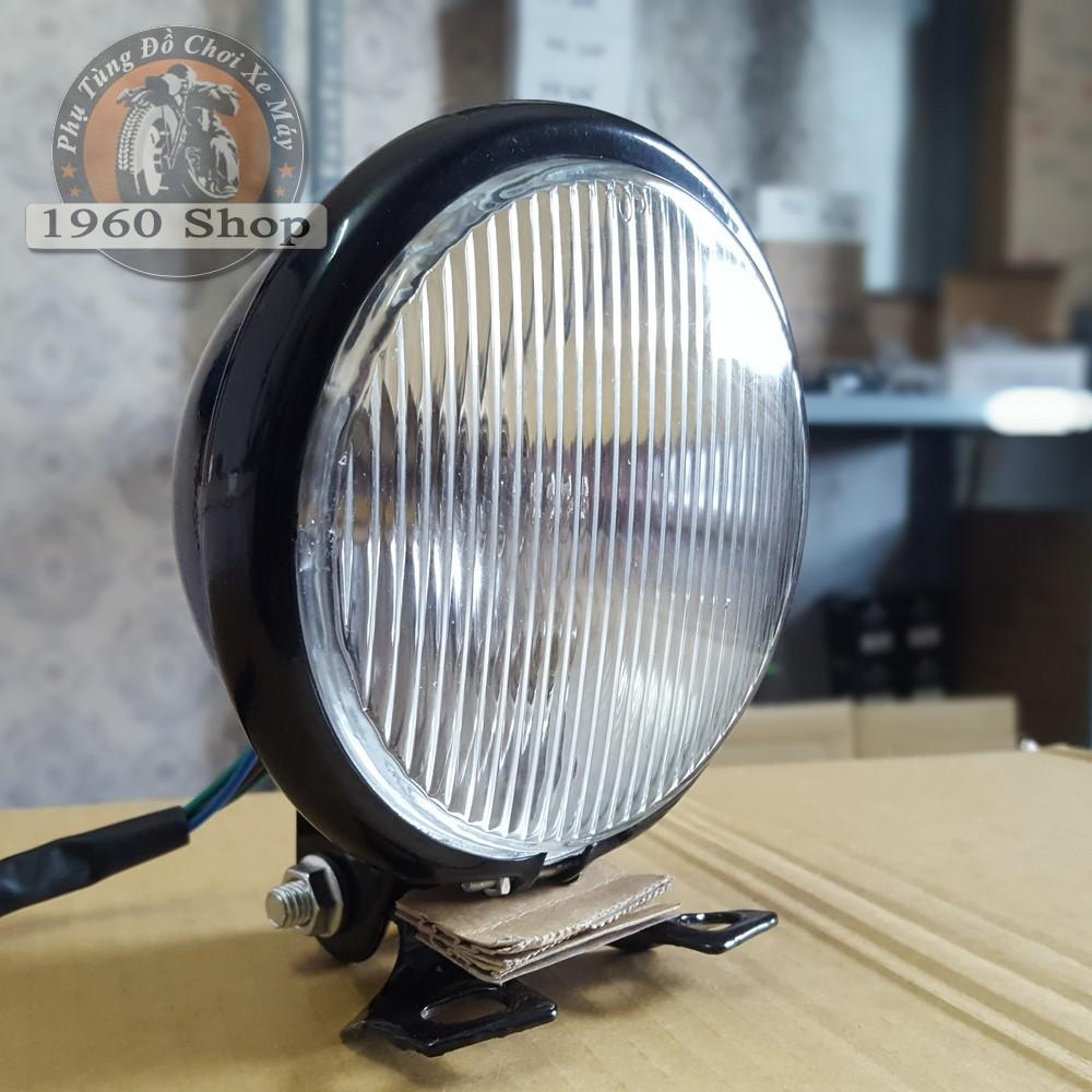 gáo đèn pha xe máy rebel 125 cub 80 vỏ kim loại màu đen sơn tĩnh điện kính thủy tinh bóng sợi đốt