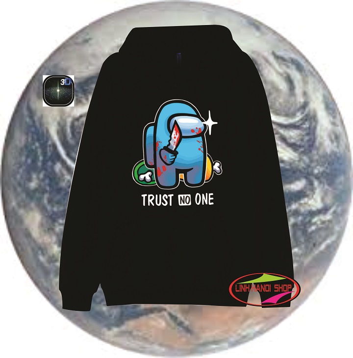 Áo khoác Nỉ  Màu đen Hoodie Amongus chất liệu nỉ mềm mại in hình màu xanh