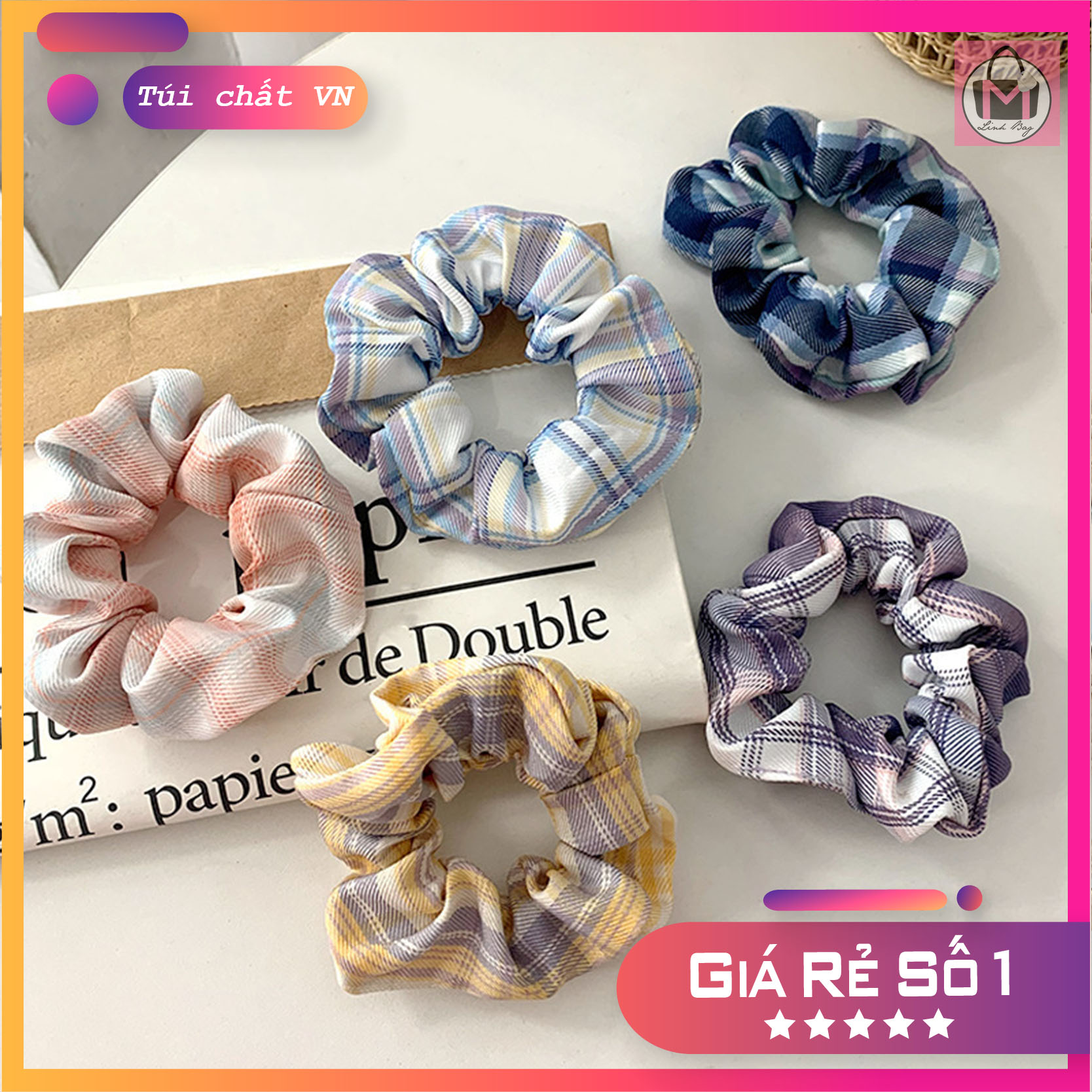 Cột tóc Scrunchies caro dây buộc tóc vải Scunchies caro Hàn Quốc mẫu mới 2020 PKK24