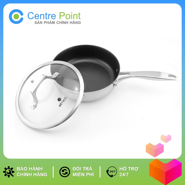 Chảo chống dính 3 lớp liền đáy inox 304 nắp kính cao cấp elmich potenza el-3256 20cm / el-3257 24cm / el-3258 26cm - sử dụng bếp từ - bảo hành 10 năm
