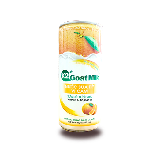 Nước Sữa Dê Vị Cam K2 Goat Milk, Lon Nhôm 250ml, Hộp giấy 180 ml, Phù Hợp Cho Cả Người Già và Trẻ Nhỏ