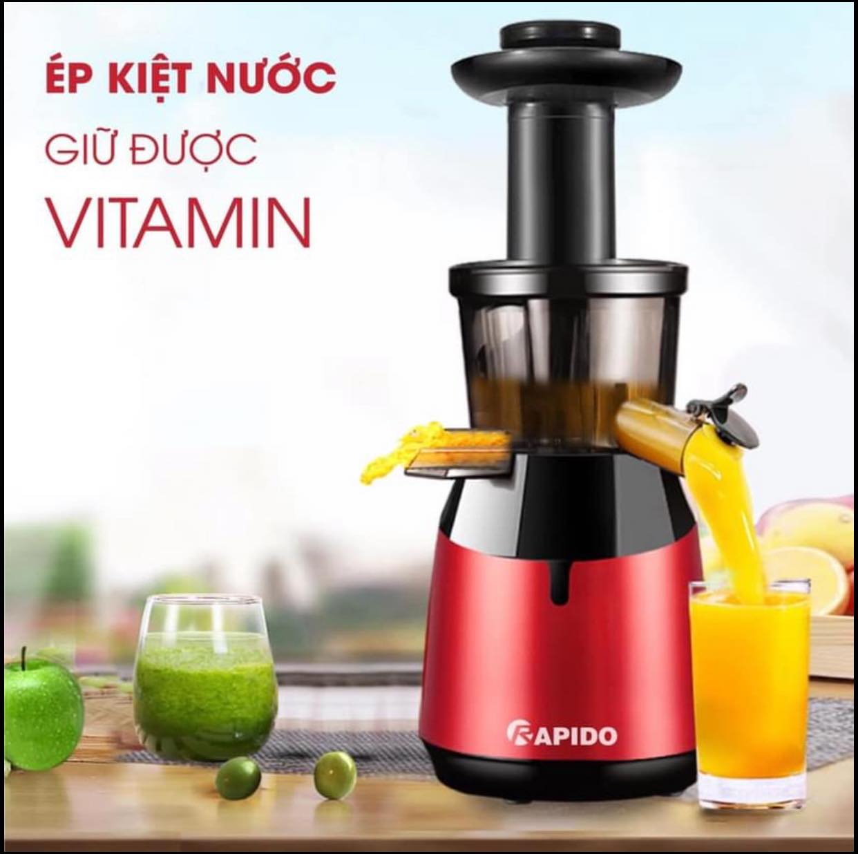 Máy ép chậm Rapido RSJ150 với công nghệ ép chậm tiên tiến từ Đức giúp ép kiệt bã và giữ lại gần như nguyên vẹn dưỡng chất, vitamin Enzym, Quá trình ép không sinh nhiệt, tốc độ ép chậm nên nước ép không không bị lẫu bọt khí