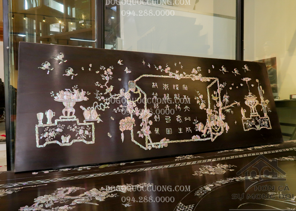 Tranh gỗ gụ khảm cổ đồ quấn mai ốc xà cừ
