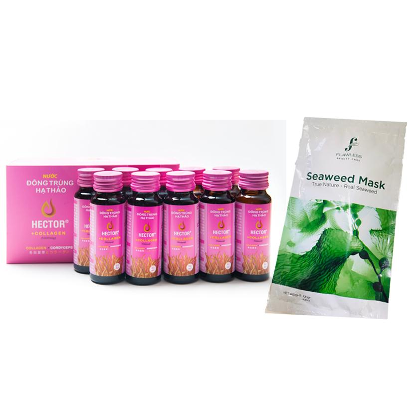 Combo 10 chai Hector Collagen & 10 miếng Mặt nạ tảo biển