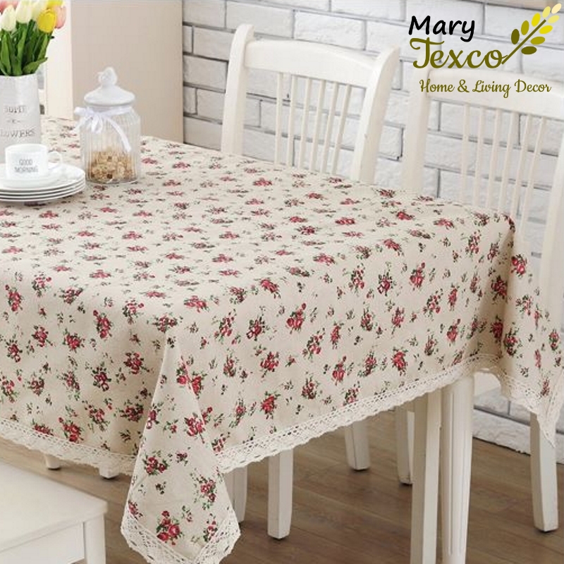 Khăn trải bàn sinh nhật Mary Texco đẹp cao cấp giá rẻ, mẫu mới nhất hiện nay - họa tiết Hoa hồng tím lá xanh - KB-A09