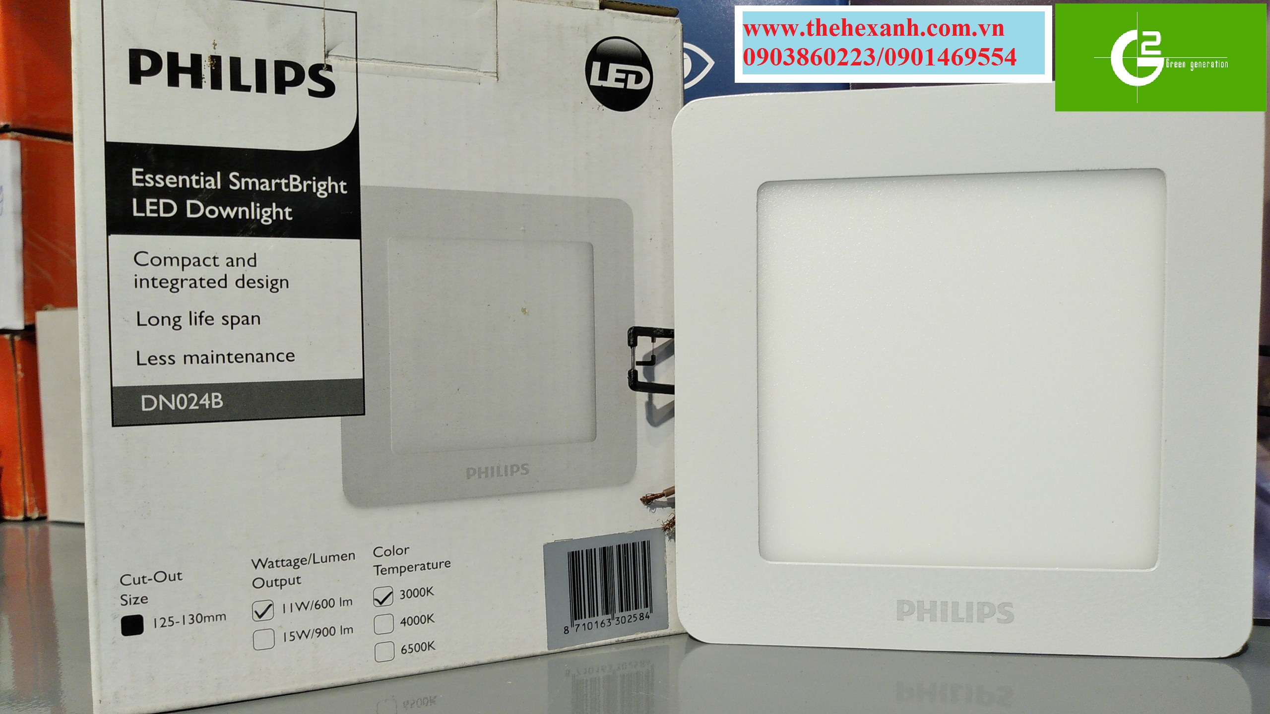 Bộ đèn âm trần philips led dn024b 11w d125 vuông
