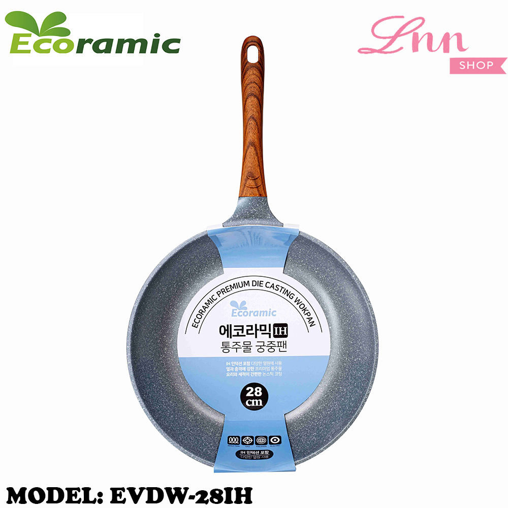 Chảo chống dính vân đá ecoramic hàn quốc lòng sâu evdw-28ih size 28 | đúc nguyên khối | lớp tráng men cao cấp theo công nghệ hàn quốc | không chì, không cadimi, không pfoa | cam kết chính hãng