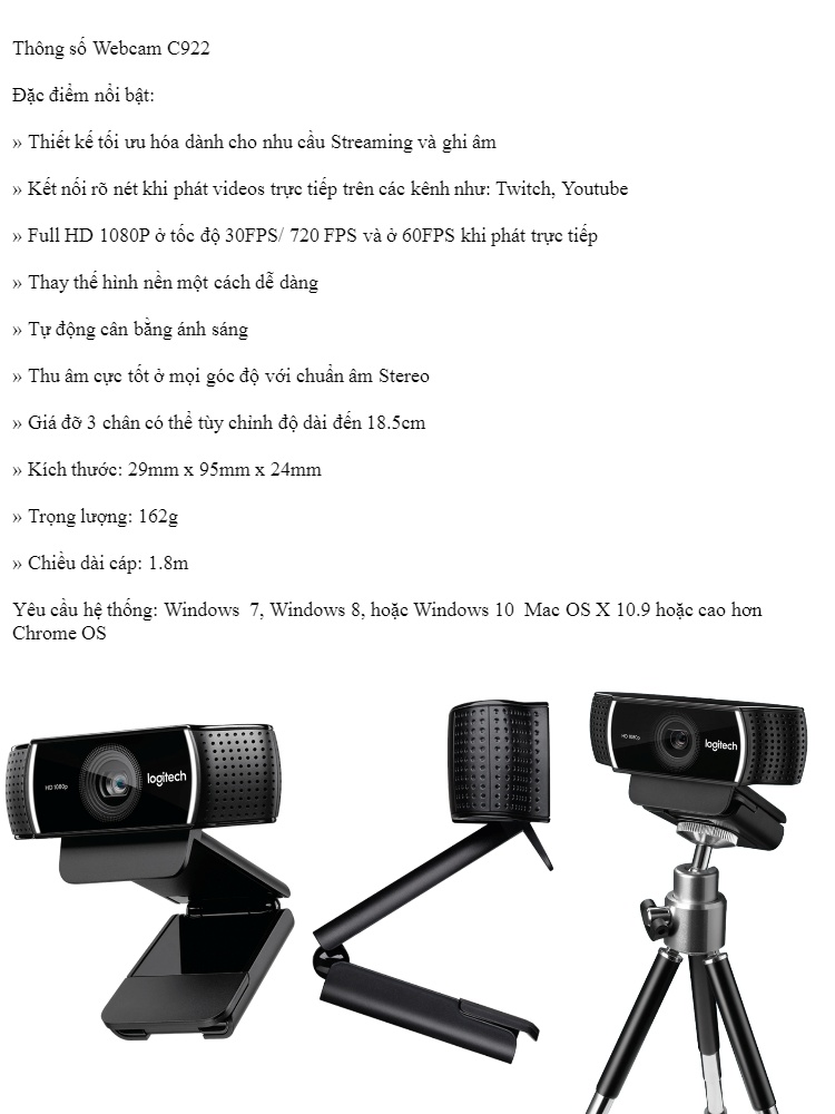 WebCam Logitec C922 PRO STREAM 3