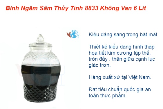 Bình ngâm rượu nhân sâm 6 lít thủy tinh 8833 không van/ Độ dày bình