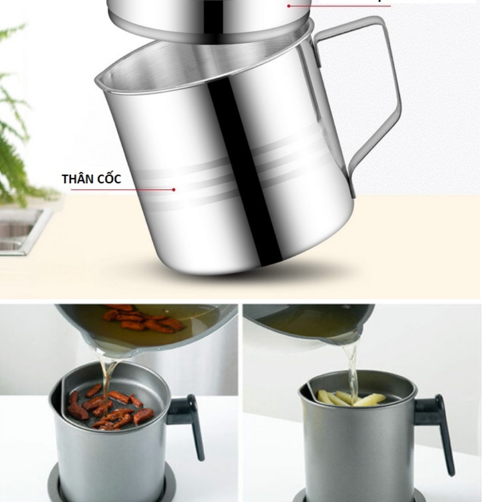 Ca Lọc Dầu Inox 304 Không Thấm Lọc Dầu Cực Trong ,Không Để Lại Cặn,Nguyên Chất Dầu Không Đen