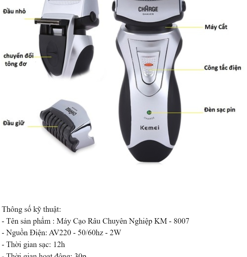 Máy Cạo Râu Nam Đa Năng KEMEI 8007 Dao Cạo Râu Bằng Điện Cạo Cực