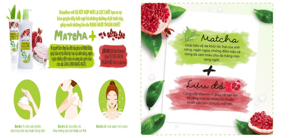 Bộ Hazeline Matcha Lựu Đỏ: Sữa Rửa Mặt 100g Sữa Dưỡng Thể 230g Sữa Tắm 670g