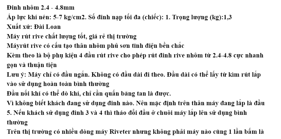 Máy Rút Đinh Tán Rive Dùng Khí Air Riveter Đài Loan Cực Khỏe 1 Lần