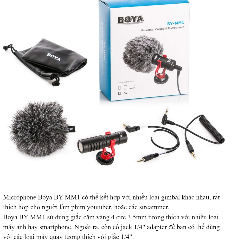 Mic Thu Âm Điện Thoại & Máy Ảnh Máy Quay DSLR - BOYA BY-MM1 Thiết