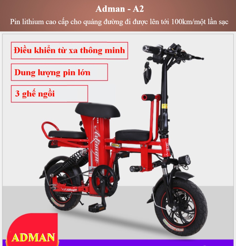 Xe đạp điện gấp gọn Xe điện mini adman - A2 Pin 48v - 10A-45km