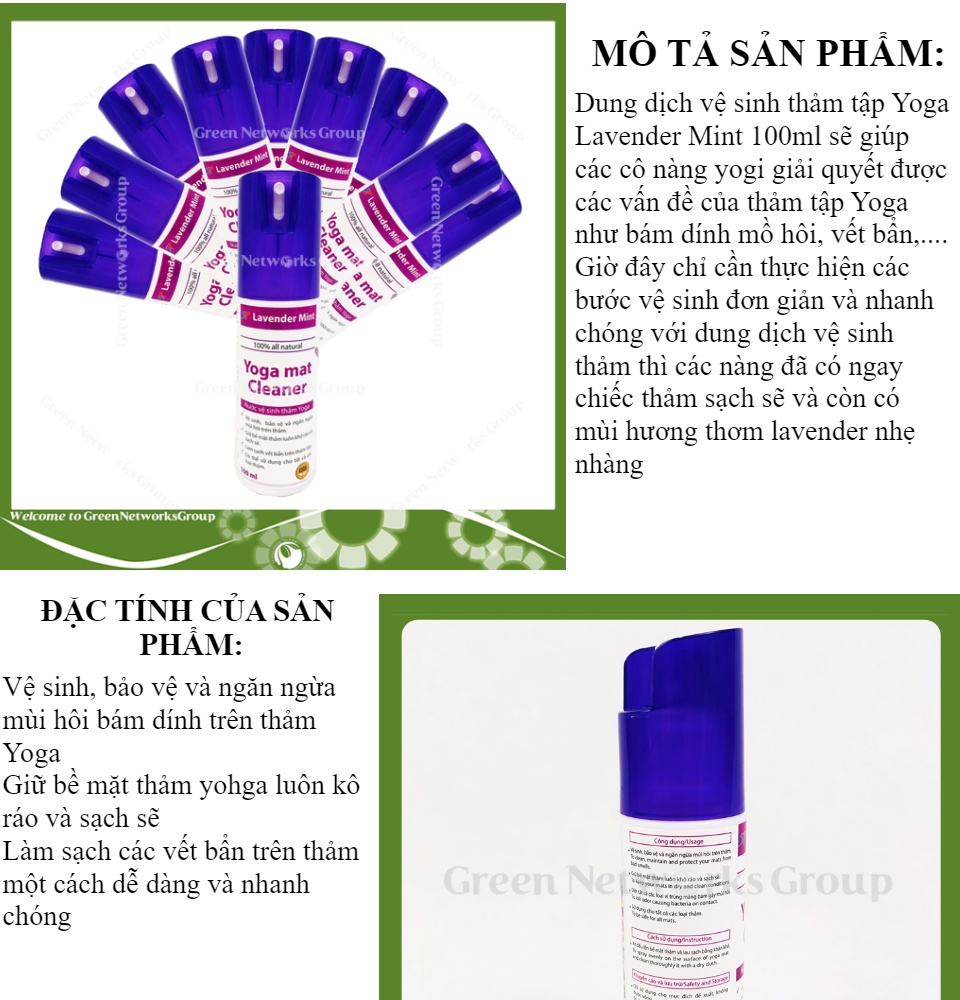 Combo 10 chai xịt vệ sinh thảm tập Yoga Lavender Mint 100ml Greennetworks