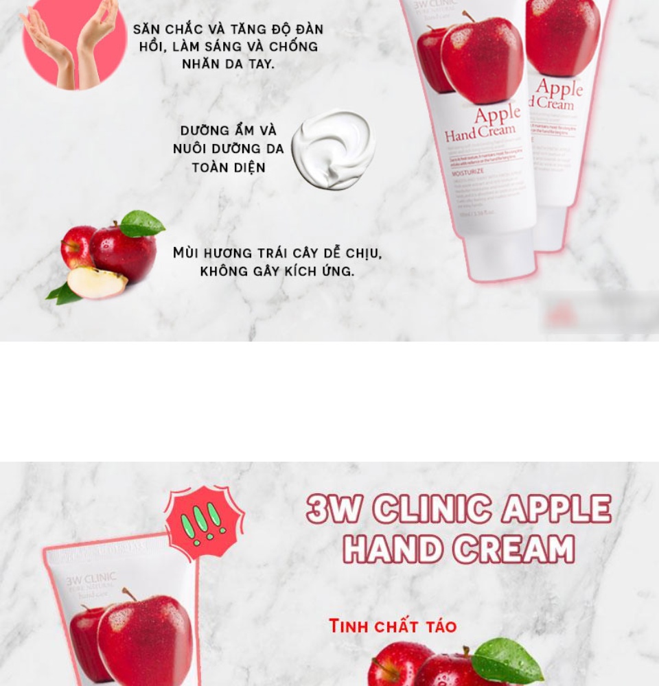 kem dưỡng da tay hương táo 3w clinic moisturizing apple hand cream 100ml 9