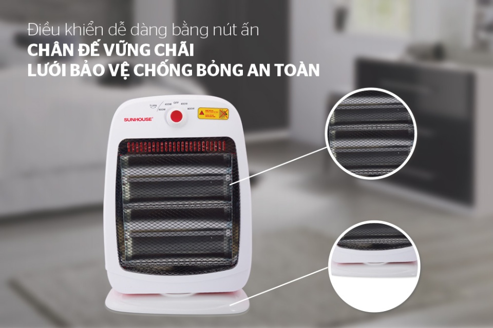 Máy Sưởi Điện Hồng Ngoại Sunhouse Shd7014 - Đèn Sưởi Ấm 2 Bóng Công Suất 800W, Bảo Hành 12 Tháng