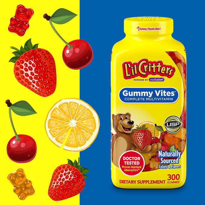 Kẹo dẻo Gummy, Kẹo dẻo gấu L’il Critters Gummy Vites [Hàng Mỹ] , bổ sung đa Vitamin A,B,C,D,E - Hộp 300 viên