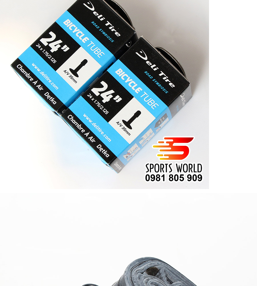 Săm ruột xe đạp 24x1.75/2.125 van Mỹ AV48mm DELI-TIRE- cặp 2 cái