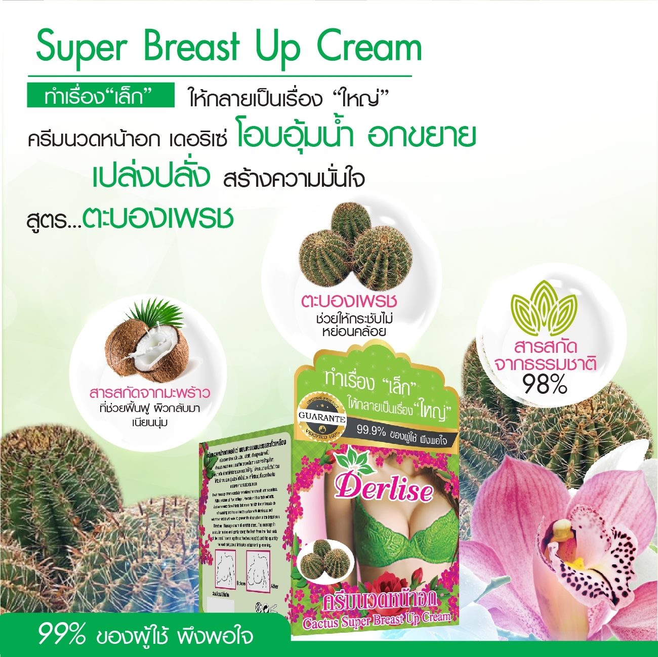 Kem Massage nở ngực Xương rồng xanh ADOMA Derlise Breast Up Cream 50g - Thoa Kem Upsize Tăng Vòng 1 Làm Săn Chắc Vòng 1 Hiệu Quả 3