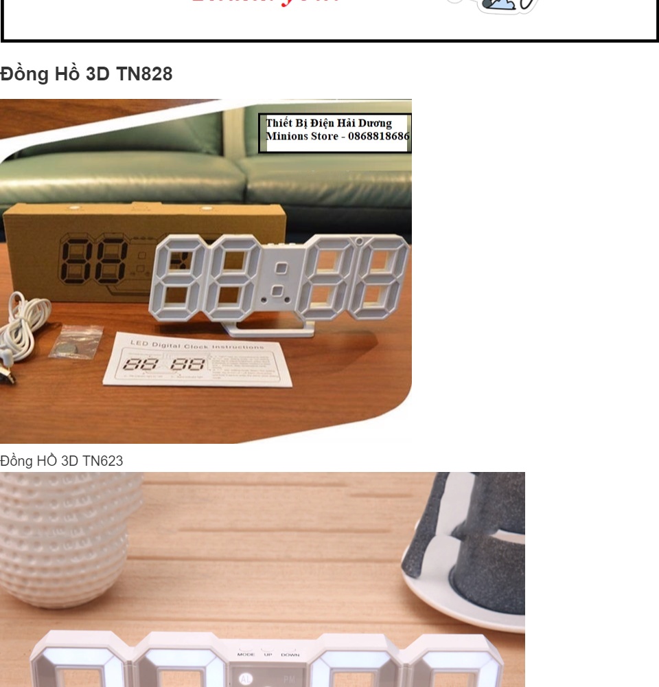 đồng hồ điện tử 3d để bàn hoặc treo tường - báo thức & đo nhiệt độ - tn828 65