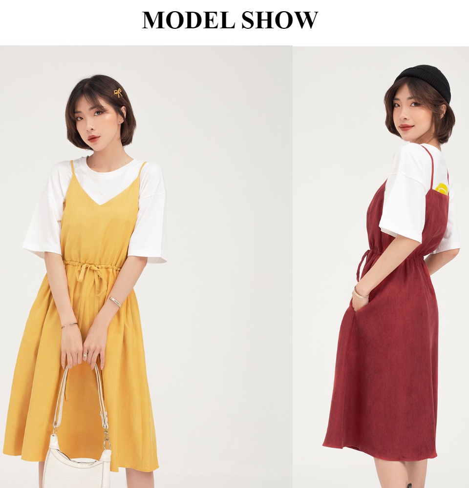 Váy đầm nữ đẹp kiểu dáng  2 dây luồn eo thời trang GUMAC mẫu mới DB422