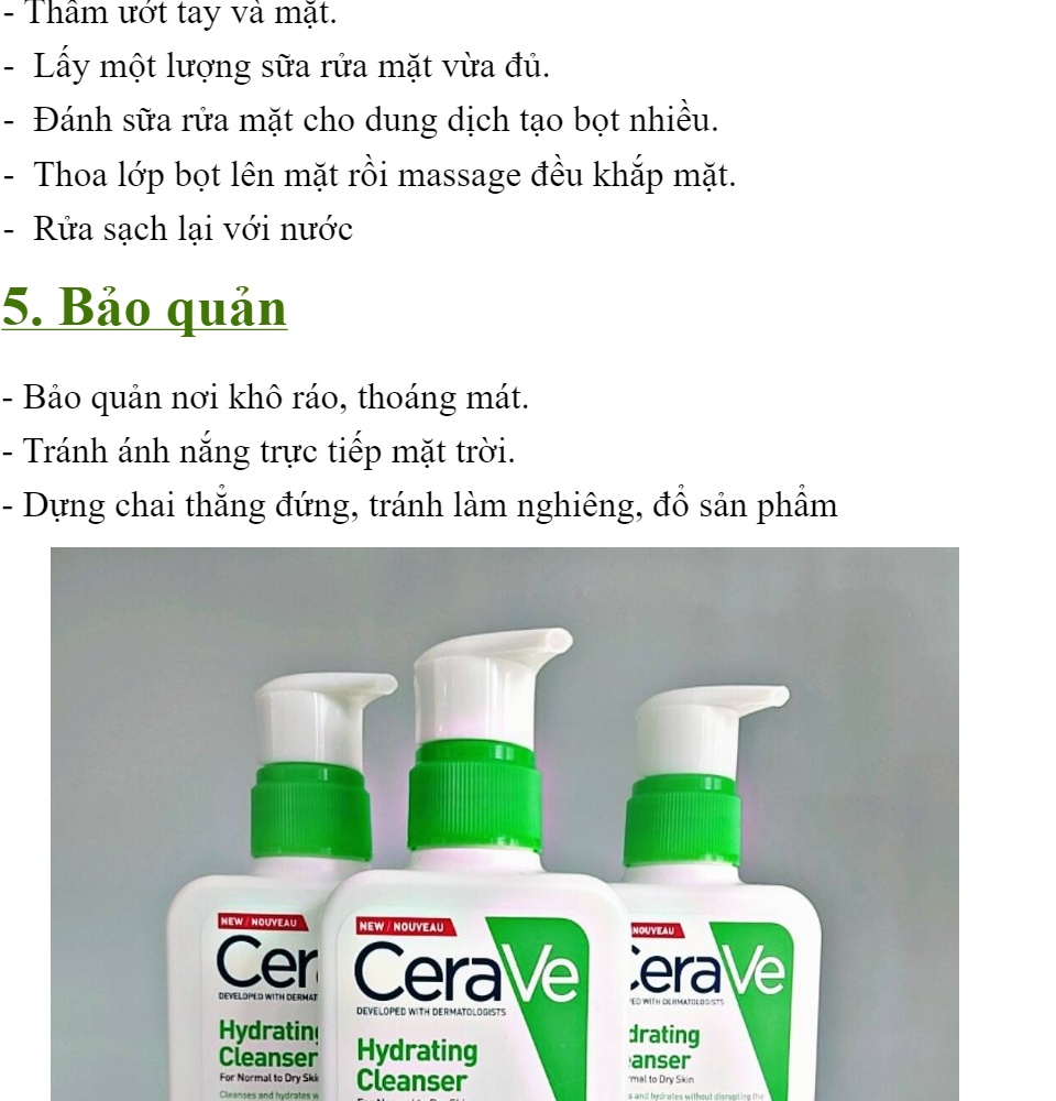 Sữa rửa mặt cerave hydrating cleanser dành cho da thường và da khô 236ml - Phiên bản Pháp