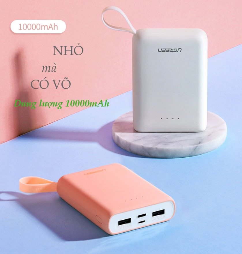 Sạc dự phòng 10000mAh có móc treo tay, 2 cổng sạc USB sử dụng cùng lúc 2 điện thoại, hỗ trợ 2 cổng Micro USB và USB type C UGREEN PB133 60197 Sạc dự phòng 10000mAh có móc treo tay, 2 cổng sạc USB sử dụng cùng lúc 2 điện thoại, hỗ trợ 2 cổng Micro USB và USB type C UGREEN PB133 60197