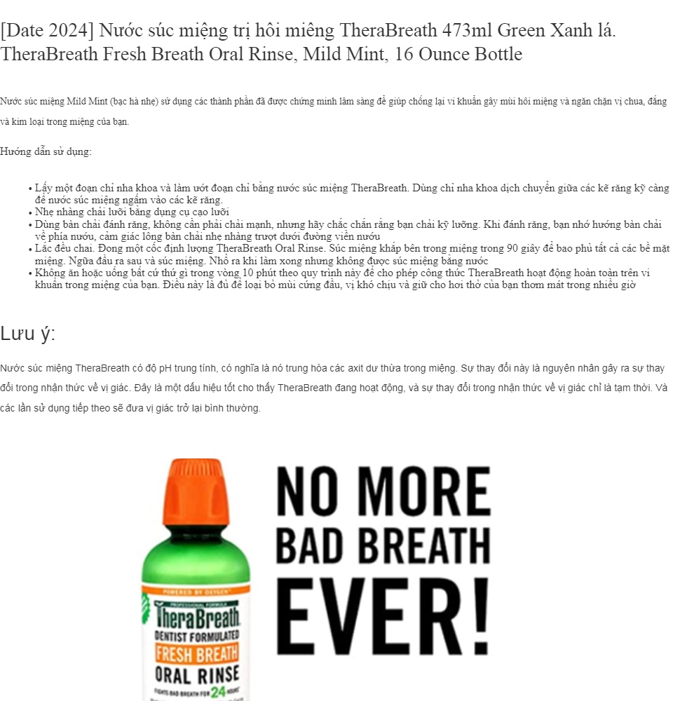 [hcm][date 07 2024] nước súc miệng trị hôi miêng therabreath 473ml. therabreath fresh breath oral rinse mild mint 16 ounce bottle 1