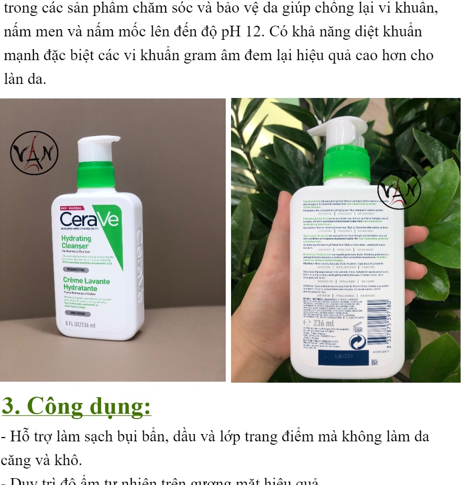 Sữa rửa mặt cerave hydrating cleanser dành cho da thường và da khô 236ml - Phiên bản Pháp