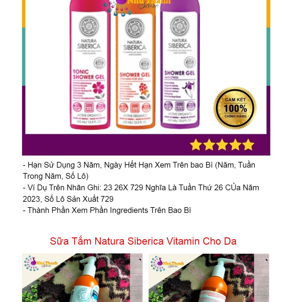 Organic] Sữa Tắm Natura Siberica Thiên Nhiên Dưỡng Da Vitamin Săn Chắc Giảm  Stress Sảng Khoái 400ml - Nhuthanhstore 