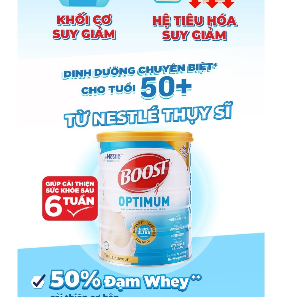 (duy nhất 9.9 tặng ngay bộ 5 hộp cầu vông cho đh 399k)[mới] sản phẩm dinh dưỡng y học boost optimum 800g + tặng bộ balo và nón boost 2