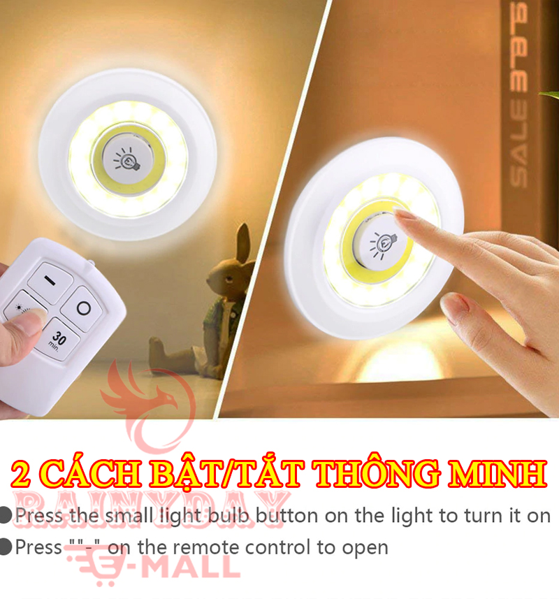 Đèn led dán tường thông minh treo cầu thang phòng ngủ gắn tủ trang trí [ Bộ 3 bóng mini Điều khiển từ xa ]