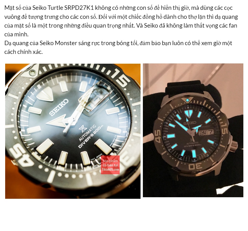 Đồng hồ nam Automatic Seiko Monster Special Edition SRPD27 size 42mm dây  cao su vỏ thép không gỉ chống nước 200m trữ cót 40 tiếng 