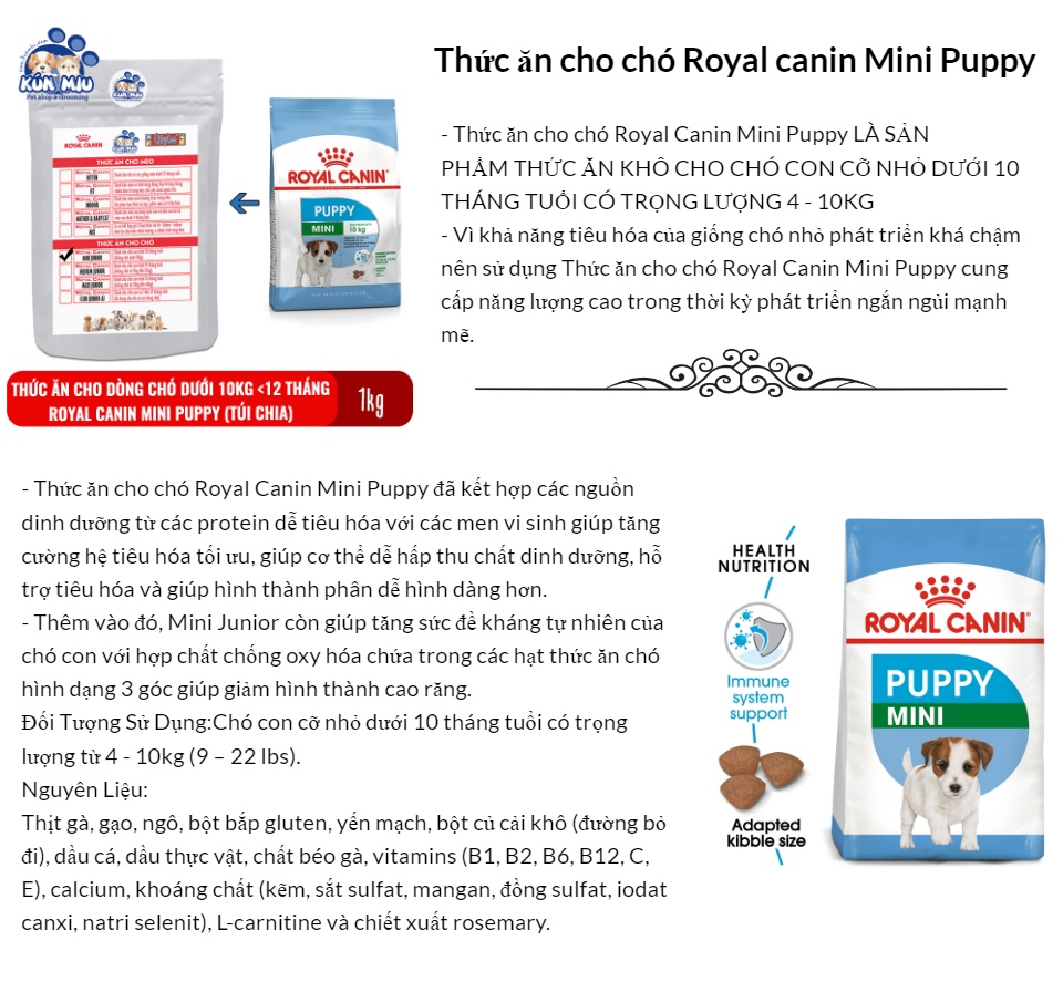 Thức ăn cho dòng chó dưới 10kg và dưới 12 tháng Royal canin Mini puppy